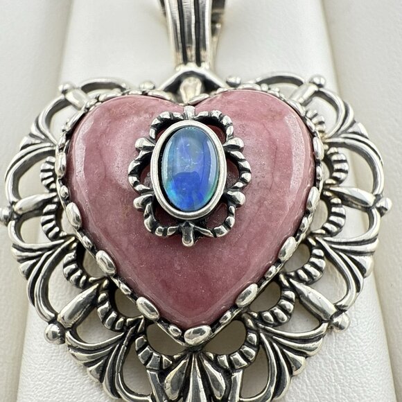 Carolyn Pollack Heart Pendant Enhancer Pink Rhodonite Opal Te Amo Sterling 925 - Picture 5 of 10